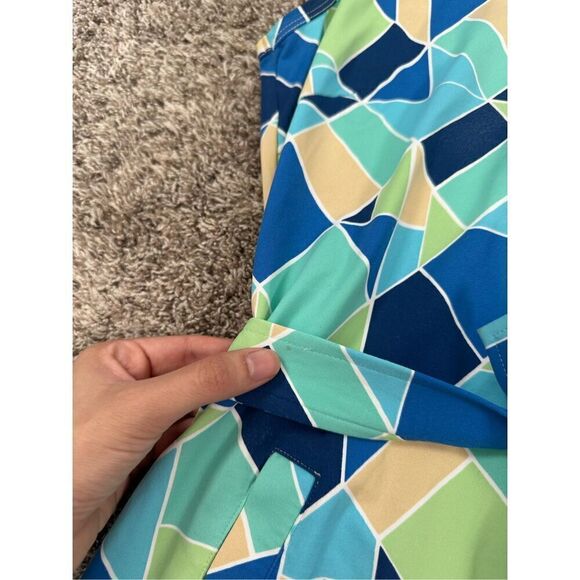 J. Mclaughlin Dolly Catalina Cloth Sleeveless Dress Belted Green/Blue Print XS - Picture 11 of 15